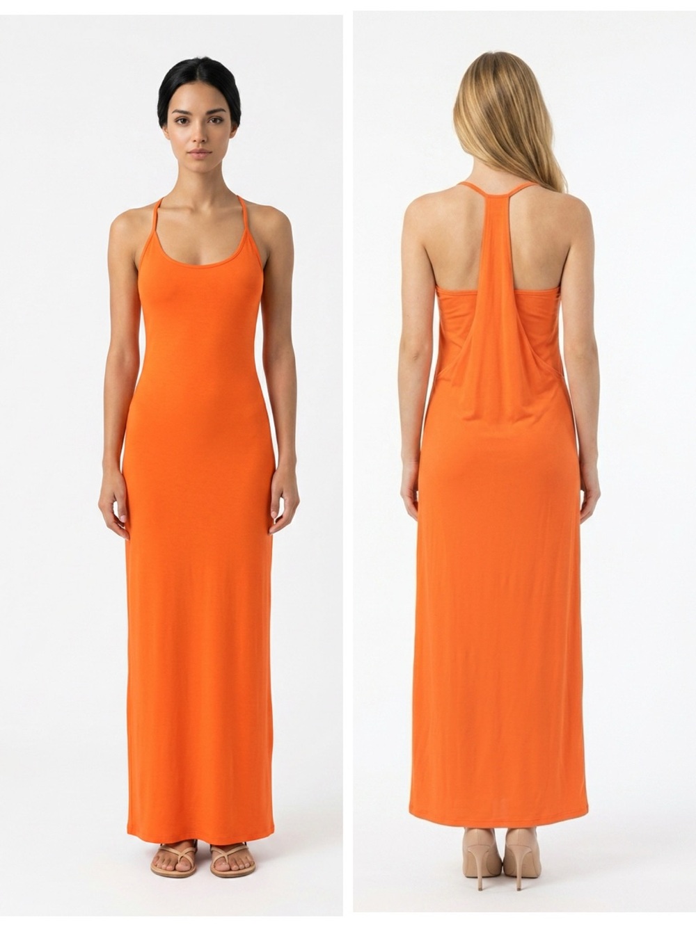 👗NWT🤩 |•FABLETICS•| Orange Maxi Full Length Draped Back Dress Size XS